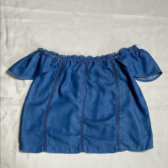 DESIGN LAB LORD & TAYLOR Blue Off-Shoulder Women's Top - Picture 7 of 13